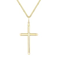 Men's Gold Filled Christian/Catholic Large Gold Tone Solid Tubular Cross Pendant Necklace, Masculine Gold-Filled Cross Shaped Pendant, 24