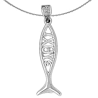 Silver Christian Fish With Ixoye Necklace | Rhodium-plated 925 Silver Christian Fish With Oxeye Pendant with 18