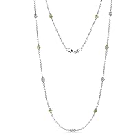 11 Station Peridot & Natural Diamond Cable Necklace 0.85 ctw 14K White Gold. Included 18 Inches Gold Chain.