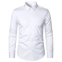 HOOD CREW Men’s Long Sleeve Button Down Shirt Slim Fit Casual Solid Dress Shirts
