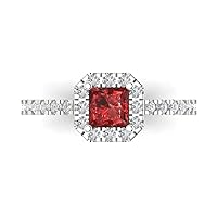 Clara Pucci 1.37ct Princess Cut Solitaire with accent Natural Scarlet Red Garnet designer Modern Statement Ring Solid 14k White Gold