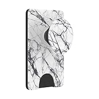 PopSockets PopWallet+ with Swappable PopTop: Phone Grip, Phone Stand, and Wallet for Cards, Removable, Dove White Marble