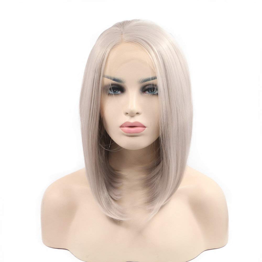 Cool Platinum/Ash Blonde Wig Short Bob Hair Synthetic Lace Front Wigs For Women Girls Summer Cosplay Drag Queen Wig Natural Hairline 14"