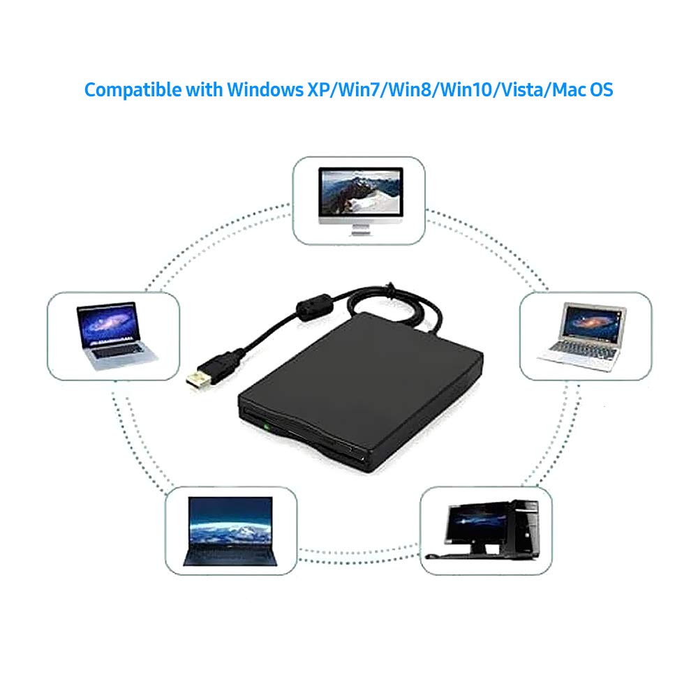 USB External Floppy Disk Drive Portable 5 inch Floppy Disk Drive USB Interface Plug and Play Low Noise for PC Lap Black