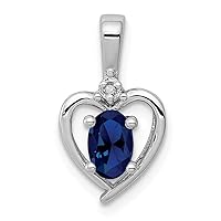 925 Sterling Silver Polished Open back Created Sapphire and Diamond Pendant Necklace Measures 16x10mm Wide Jewelry for Women