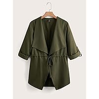 Women's Plus Size Coats Fashion Plus Waterfall Collar Drawstring Waist Coat Work Leisure Fashion Comfortable Warm (Color : Army Green, Size : 4X-Large)