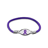 Purple Ribbon Stretch Bracelet – Purple Ribbon Awareness Wristband for Alzheimer’s, Domestic Violence, Crohn’s, Lupus, Cystic Fibrosis, Pancreatic Cancer Awareness - Perfect for Support Groups and Fundraisers