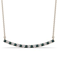 Round London Blue Topaz Diamond 1/2 ctw Womens Curved Bar Pendant Necklace 16 Inches 14K Gold Chain