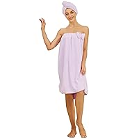 Spa Body Towel Wrap, with Hair Towel, Women Bath Towel Wrap Cover Up for Shower, Super Soft Lightweight Adjustable Closure Bath Wrap Robe Towel with Velcro(Purple)