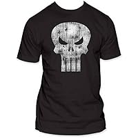 Marvel Punisher Men's Distressed White Logo Slim Fit T-Shirt Black