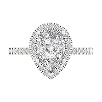 2.40 carat Pear Cut Genuine Clear Simulated Diamond Bridal Wedding Anniversary Proposal 18K White Gold Halo Solitaire s Ring