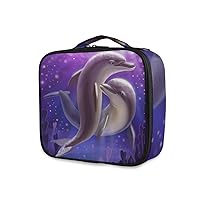 ALAZA Two Lovers Dolphin Purple Toiletry Bags Makeup Pouch Train Style Case for Teens Nurse