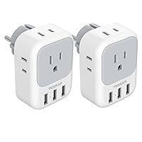 TESSAN Type E F Plug Adapter 2 Pack, Germany France Power Adapter, Schuko Outlet Converter with 4 AC Outlets 3 USB Ports, Travel Adaptor for US to Europe EU Spain Iceland Korea Russia German French