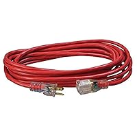 Southwire 2487SW8804 25ft SJTW 14/3 Outdoor Ext Cord W/Lighted End (Red), 25 ft