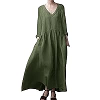 joysale Women's Fashion Long Sleeve Long Dress 2024 Casual Linen Maxi Dresses Elegant Vest Design Sundresses