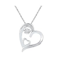 The Diamond Deal Sterling Silver Womens Round Diamond Double Heart Moving Twinkle Pendant .01 Cttw