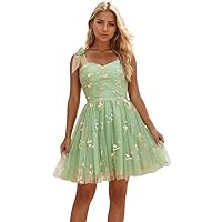Embroidery Tulle Short Homecoming Dresses for Teens Spaghetti Strap Junior Prom Party Dress