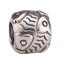 Adabele 1pc Authentic 925 Sterling Silver Hypoallergenic Fish Charm Symbol of Abundance Bead Compatible with Pandora All Other Charm Bracelet Necklace EC152
