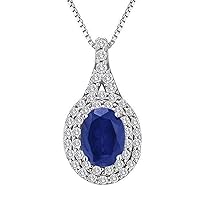 1.50 CT Oval Cut Created Blue Sapphire & Diamond Halo Pedant Necklace 14K White Gold Over