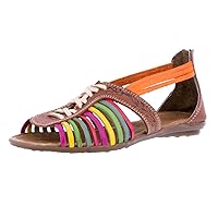 Womens 222 Rainbow Leather Mexican Huarache Sandals Zipper Open Toe
