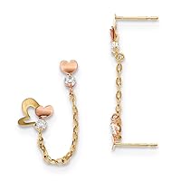 14ct Madi K Two tone Gold CZ Cubic Zirconia Simulated Diamond Double Post With Chain Love Heart Earrings Measures 42x8.15mm Wide Jewelry for Women