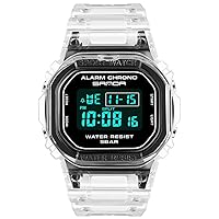Gosasa Unisex Watches Sports Multifunctional Electronic Watch Date Week Stopwatch Transparent Resin Strap Alarm Quartz Waterproof Fashion Casual Wristwatch