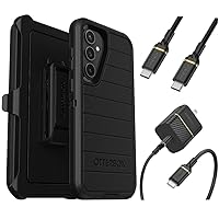 OtterBox Galaxy S23 FE (Only) Bundle: - Defender Series Case - Black - Holster Clip Included - Microbial Defense Protection - USB-C to USB-C Wall Charging Kit, 20W - Non-Retail Packaging