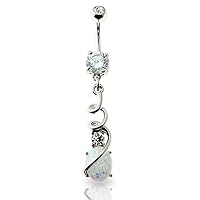 Opal Swirl Dangle Drop Prong Set 316L Surgical Steel Belly Button Ring