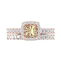 Clara Pucci 1.65 ct Princess Cut Halo Pave Solitaire Accent VVS1 Yellow Moissanite Modern Wedding Ring Band set 18k Rose Gold