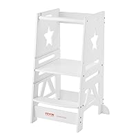 VEVOR Bamboo Tower Step Stool, 3-Level Height Adjustable Toddler Kitchen Step Stools for Kids, 350LBS Kitchen Stool Helper, Kids Standing Tower with Safety Rail for Kitchen Counter Bathroom, White