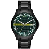 A｜X ARMANI EXCHANGE Men's Three-Hand Date Black Stainless Steel Bracelet Watch (Model: AX2450)