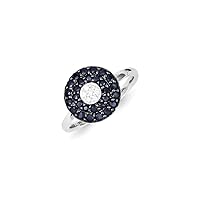 925 Sterling Silver Polished Open back Diamond and Sapphire Circle Ring Size 7 Jewelry for Women