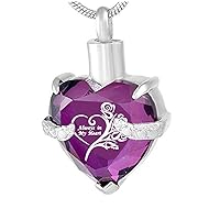 misyou 12 Birthstone Crystal Heart Memorial Jewelry Stainless Steel Cremation Urn Pendant Necklace - Always in My Heart