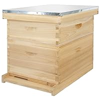 10 Frame Bee Hive, Compelte Bee Hive Starter Kit Includes 1 Deep Brood Honey Bee Hives Box, 1 Medium Super Bee Box with Beehive Frames and Foundation Sheets
