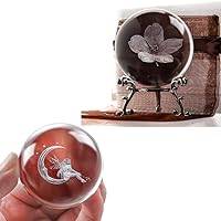 HDCRYSTALGIFTS 60mm(2.3inch) Moon & Fairy and Cherry Blossoms Decorative Crystal Ball Paperweight 3D Laser Engraved Quartz Glass Ball Sphere Table Decor Crafts