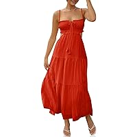 Fisoew Women's Spaghetti Strap Maxi Dress Summer Sleeveless Side Cut Out Dress Casual Boho Backless Flowy Long Dresses