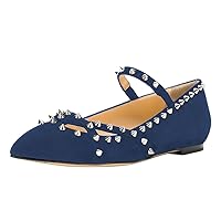 FSJ Women Studded Flats Rivets Strappy Pointed Closed Toe Comfortable Slip On Unique Sexy Evening Dressy Shoes Size 4-16 US