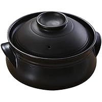 Round Ceramic Casserole Dish, Double-Handle Casserole, Ceramic Terrine Soup with an Open Fire, Black Heat-Resistant Earthen Pot Ceramic Cookware Black-Black||14x14x7cm(6x6x3inch)