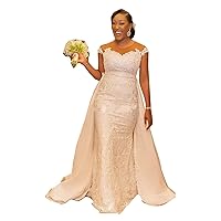 Women's Lace up Corset Bridal Gowns Detachable Train Mermaid Wedding Dresses for Bride 2023 Plus Size