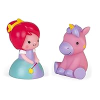 Janod Bath Time Squirters Brave Princess and Luminous Unicorn - Unicorn Lights Up as it Touches The Water - Ages 10 Months+ - J04706