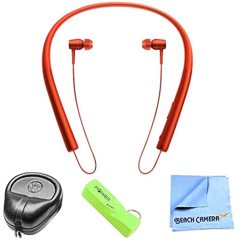 Sony MDR-EX750 h.Ear in Wireless in-Ear Bluetooth Headphones w/NFC - Cinnabar Red (MDREX750BT/R) with HardBody Sized Headphone Case, Portable Keychain Charger & Cleaning Cloth