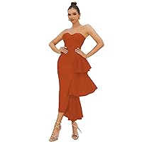 ZHengquan Strapless Formal Evening Dress Side Runched Satin Tube Neck Bodycon Cocktail Party Dress