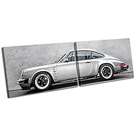 Bold Bloc Design - Concrete Classic Porsche 911 Cars 240x80cm MULTI Canvas Art Print Box Framed Picture Wall Hanging - Hand Made In The UK - Framed And Ready To Hang 13-9930(00B)-MP14-LO-E