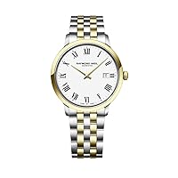RAYMOND WEIL Toccata Classic Men's Watch, Quartz, White Dial, Black Roman Numerals, Two-Tone Stainless Steel with Yellow Gold PVD Plating, 39 mm (Model: 5485-STP-00300)