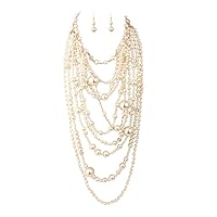 Multilayer Strand Chain Faux Pearls Flapper Beads Cluster Long Choker Necklace
