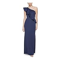 Jessica Howard Womens Navy Ruffled Zippered Scuba Lined Sleeveless Boat Neck Full-Length Evening Gown Dress 8
