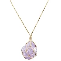 TUMBEELLUWA Natural Gemstone Necklace Braided Irregular Raw Stone Healing Crystal Rough Pendant for Women