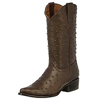 Mens Brown Cowboy Western Boots Full Ostrich Quill Print J Toe
