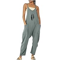 Women Oversized Sleeveless Jumpsuits Baggy Overalls Spaghetti Strap Loose Harem Pants with Pocket One Piece Rompers