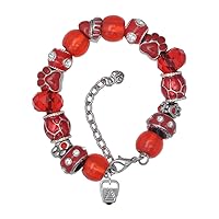 Silvertone Chinese Take Out Box with Crystal - Red Paw Print Bead Bracelet, 7